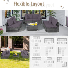 Load image into Gallery viewer, Gymax 7PCS PE Rattan Patio Sectional Sofa Conversation Set w Grey Cushions