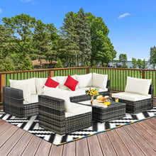Load image into Gallery viewer, Gymax 7PCS PE Rattan Patio Sectional Sofa Conversation Set w White Cushions