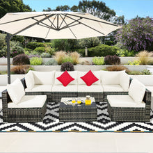 Load image into Gallery viewer, Gymax 7PCS PE Rattan Patio Sectional Sofa Conversation Set w White Cushions