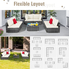 Load image into Gallery viewer, Gymax 7PCS PE Rattan Patio Sectional Sofa Conversation Set w White Cushions
