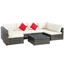 Load image into Gallery viewer, Gymax 7PCS PE Rattan Patio Sectional Sofa Conversation Set w White Cushions