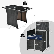 Load image into Gallery viewer, Gymax 3PCS Patio Wicker Bistro Set PE Rattan Dining Table Set w Navy Cushions