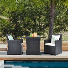 Load image into Gallery viewer, Gymax 3PCS Patio Wicker Bistro Set PE Rattan Dining Table Set w/ White Cushions
