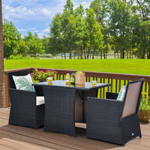 Load image into Gallery viewer, Gymax 3PCS Patio Wicker Bistro Set PE Rattan Dining Table Set w/ White Cushions