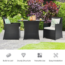 Load image into Gallery viewer, Gymax 3PCS Patio Wicker Bistro Set PE Rattan Dining Table Set w/ White Cushions