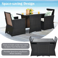 Load image into Gallery viewer, Gymax 3PCS Patio Wicker Bistro Set PE Rattan Dining Table Set w/ White Cushions