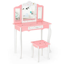 Load image into Gallery viewer, Gymax Kids Vanity Princess Makeup Dressing Table Chair Set W/ Tri-folding Mirror