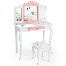 Load image into Gallery viewer, Gymax Kids Vanity Princess Makeup Dressing Table Chair Set W/ Tri-folding Mirror