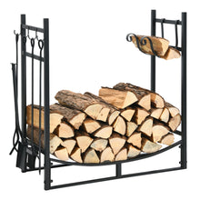 Load image into Gallery viewer, Gymax 30'' Firewood Rack W4 Tool Set Kindling Holders for Indoor & Outdoor