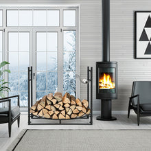 Load image into Gallery viewer, Gymax 33'' Firewood Rack W Removable Kindling Holder Steel Fireplace Wood