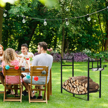 Load image into Gallery viewer, Gymax 33'' Firewood Rack W Removable Kindling Holder Steel Fireplace Wood