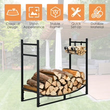 Load image into Gallery viewer, Gymax 33'' Firewood Rack W Removable Kindling Holder Steel Fireplace Wood