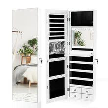 Load image into Gallery viewer, Gymax Mirror Jewelry Cabinet 96 LED Lights Wall Door Mounted Armoire w/ Makeup Rack