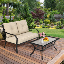 Load image into Gallery viewer, Gymax 2PCS Outdoor Loveseat Set Cushioned Patio Bench Sofa w Coffee Table