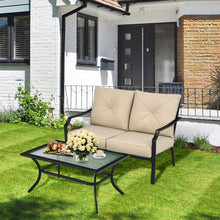Load image into Gallery viewer, Gymax 2PCS Outdoor Loveseat Set Cushioned Patio Bench Sofa w Coffee Table