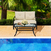Load image into Gallery viewer, Gymax 2PCS Outdoor Loveseat Set Cushioned Patio Bench Sofa w Coffee Table