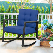 Load image into Gallery viewer, Gymax Outdoor Wicker Rocking Chair Patio Lawn Rattan Single Chair Glider w/ Navy Cushion