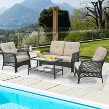 Load image into Gallery viewer, Gymax 4PCS Cushioned Patio Conversation Set Outdoor Rattan Furniture Set