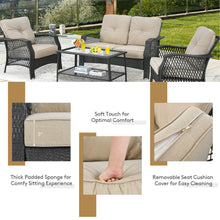 Load image into Gallery viewer, Gymax 4PCS Cushioned Patio Conversation Set Outdoor Rattan Furniture Set