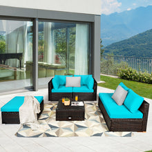 Load image into Gallery viewer, Gymax 6PCS Rattan Patio Sectional Sofa Set Outdoor Furniture Set w/ Turquoise Cushions