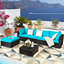 Load image into Gallery viewer, Gymax 6PCS Rattan Patio Sectional Sofa Set Outdoor Furniture Set w/ Turquoise Cushions