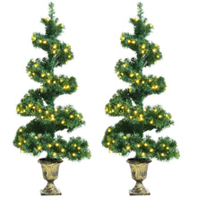 Load image into Gallery viewer, Gymax 2PCS 4 ft Pre-Lit Spiral Topiary Christmas Tree Artificial Helical Xmas Tree