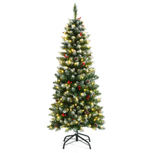 Load image into Gallery viewer, Gymax 5/6/7 FT Pre-lit Hinged Christmas Tree Artificial Pencil Xmas Tree w/ LED Lights