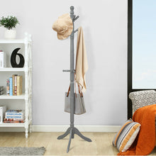 Load image into Gallery viewer, Gymax Wooden Coat Rack Hanger Hall Tree Entryway w/ 9 Hooks 2 Heights Grey