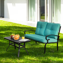 Load image into Gallery viewer, Gymax 2PCS Patio Loveseat & Table Set Conversation Sofa Set w/ Turquoise Cushions