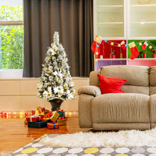Load image into Gallery viewer, Gymax 4 FT Pre-lit Christmas Entrance Tree Snow Flocked Xmas Tree w/ LED Lights