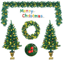 Load image into Gallery viewer, Gymax 4PCS Pre-Lit Artificial Christmas Decoration Set Holiday Decor w/ LED Lights