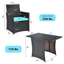 Load image into Gallery viewer, Gymax 3PCS Patio Wicker Bistro Set PE Rattan Dining Table Set w/ Turquoise Cushions