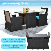 Load image into Gallery viewer, Gymax 3PCS Patio Wicker Bistro Set PE Rattan Dining Table Set w/ Turquoise Cushions