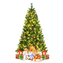 Load image into Gallery viewer, Gymax 6/7/8 FT Artificial Pre-Lit Christmas Tree Hinged Xmas Tree w/ Warm LED Lights