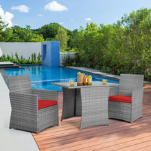 Load image into Gallery viewer, Gymax 3PCS Outdoor Rattan Conversation Set Patio Dining Table Set w/ Red Cushions