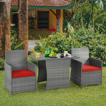 Load image into Gallery viewer, Gymax 3PCS Outdoor Rattan Conversation Set Patio Dining Table Set w/ Red Cushions