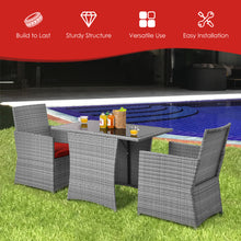 Load image into Gallery viewer, Gymax 3PCS Outdoor Rattan Conversation Set Patio Dining Table Set w/ Red Cushions