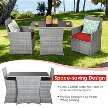 Load image into Gallery viewer, Gymax 3PCS Outdoor Rattan Conversation Set Patio Dining Table Set w/ Red Cushions