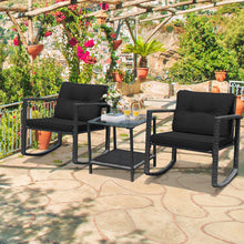 Load image into Gallery viewer, Gymax 3PCS Rattan Rocking Chair Table Set Patio Furniture Set w/ Black Cushions