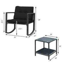 Load image into Gallery viewer, Gymax 3PCS Rattan Rocking Chair Table Set Patio Furniture Set w/ Black Cushions