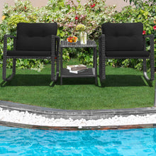Load image into Gallery viewer, Gymax 3PCS Rattan Rocking Chair Table Set Patio Furniture Set w/ Black Cushions