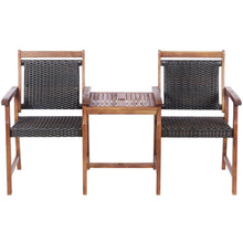 Load image into Gallery viewer, Gymax Patio Acacia Wood Conversation Companion Bench Loveseat Chair with Side Table