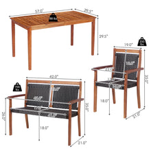 Load image into Gallery viewer, Gymax 4PCS Patio Dining Set Acacia Wood Rattan Furniture Set w/ Umbrella Hole