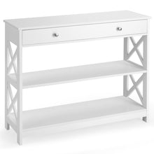 Load image into Gallery viewer, Gymax 3-Tier Console Table X-Design Sofa Entryway Table with Drawer & Shelves White