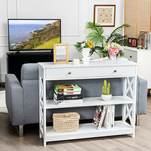 Load image into Gallery viewer, Gymax 3-Tier Console Table X-Design Sofa Entryway Table with Drawer & Shelves White