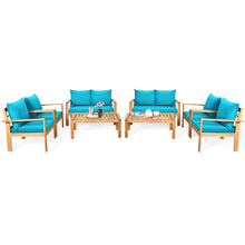 Load image into Gallery viewer, Gymax 8PCS Patio Acacia Wood Conversation Furniture Set w/ Turquoise Cushions