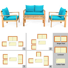 Load image into Gallery viewer, Gymax 8PCS Patio Acacia Wood Conversation Furniture Set w/ Turquoise Cushions
