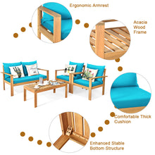 Load image into Gallery viewer, Gymax 8PCS Patio Acacia Wood Conversation Furniture Set w/ Turquoise Cushions