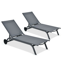 Load image into Gallery viewer, Gymax Set of 2 Patio Chaise Lounge Chair Aluminum Adjustable Recliner w/ Wheels Grey