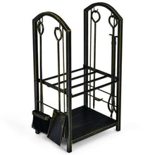 Load image into Gallery viewer, Gymax Fireplace Log Rack with 4 Tools Set Fireside Firewood Holders Indoor Bronze